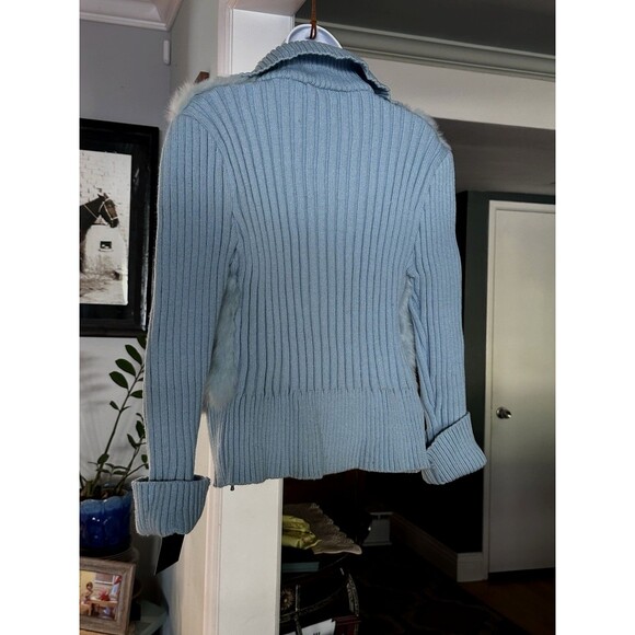 Vintage Y2K CHEBELLO  Rabbit Fur Leather Trim Zip Up Sweater Size M  NWT$179‎ - Picture 11 of 17